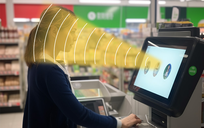 集成定向揚(yáng)聲器的自助收銀機(jī)