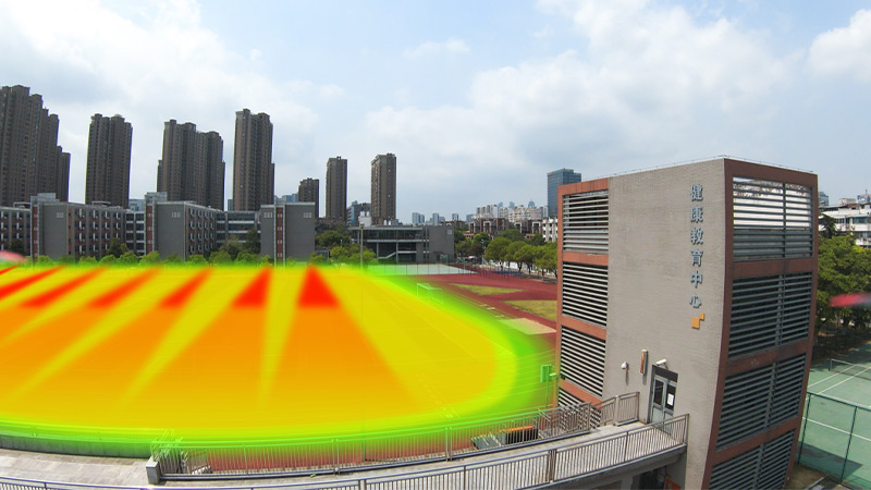 靜音操場設備，定向發聲示意圖