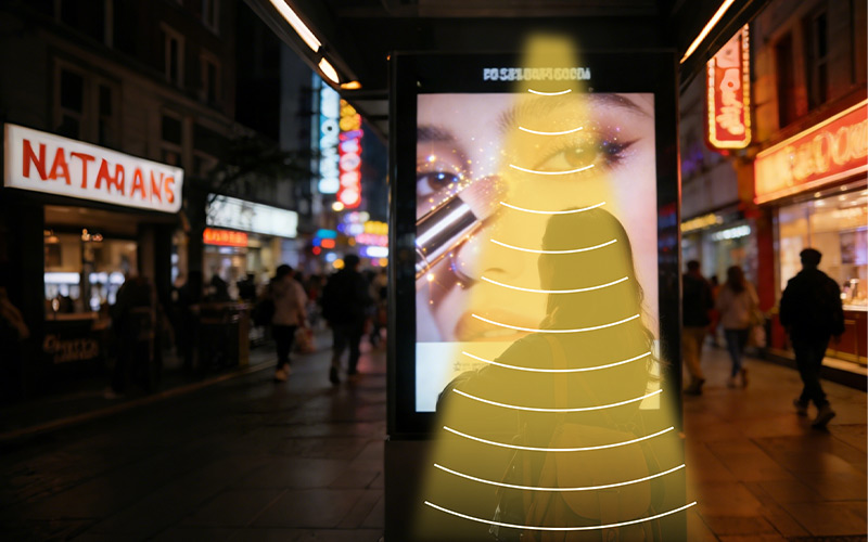 戶外美妝廣告牌集成定向揚聲器，定向發(fā)聲示意圖