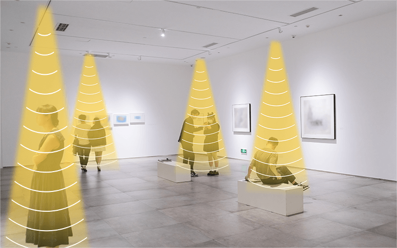 畫廊展覽，利用定向音箱，實現(xiàn)聲音分區(qū)，互不干擾