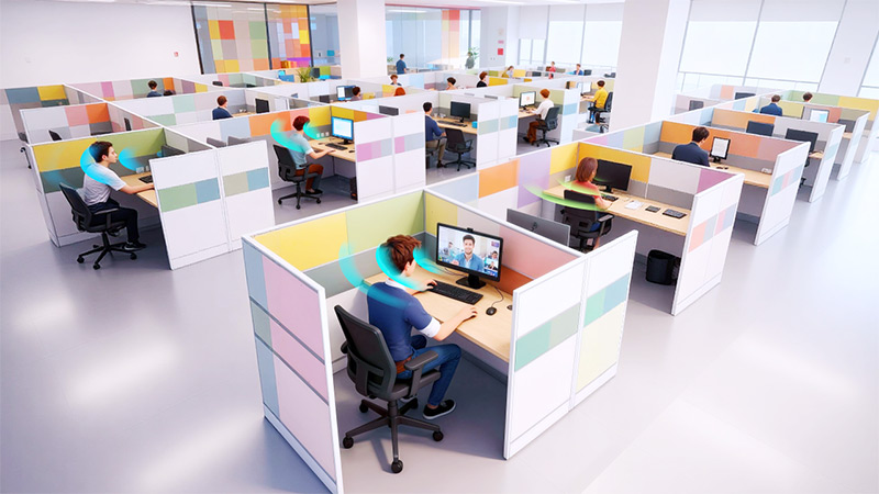 開放式辦公場(chǎng)景應(yīng)用定向發(fā)聲示意圖