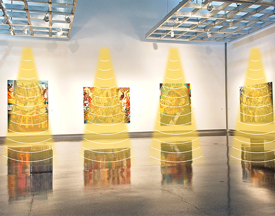 畫廊定向喇叭提供分區藝術解說，增強觀眾沉浸感，保持環境安靜。